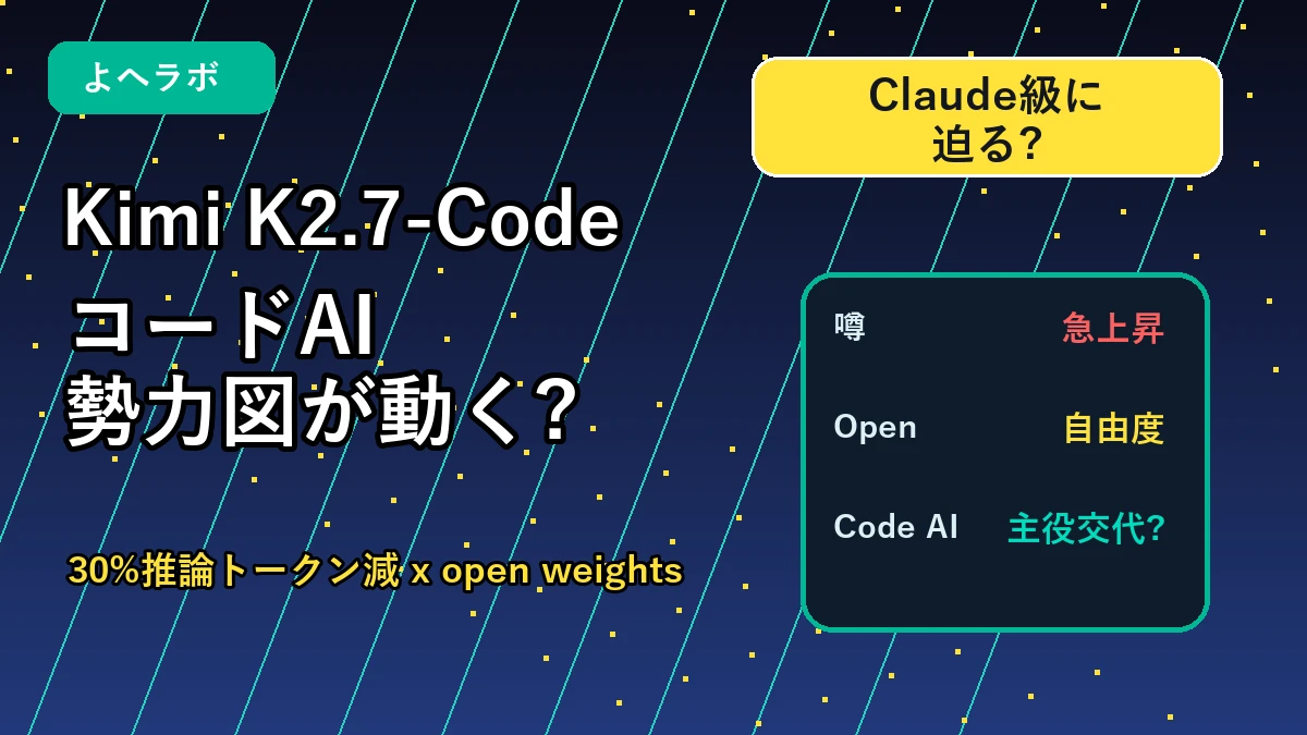 Kimi K2.7-CodeでコードAI勢力図が動く?|よへラボのアイキャッチ画像