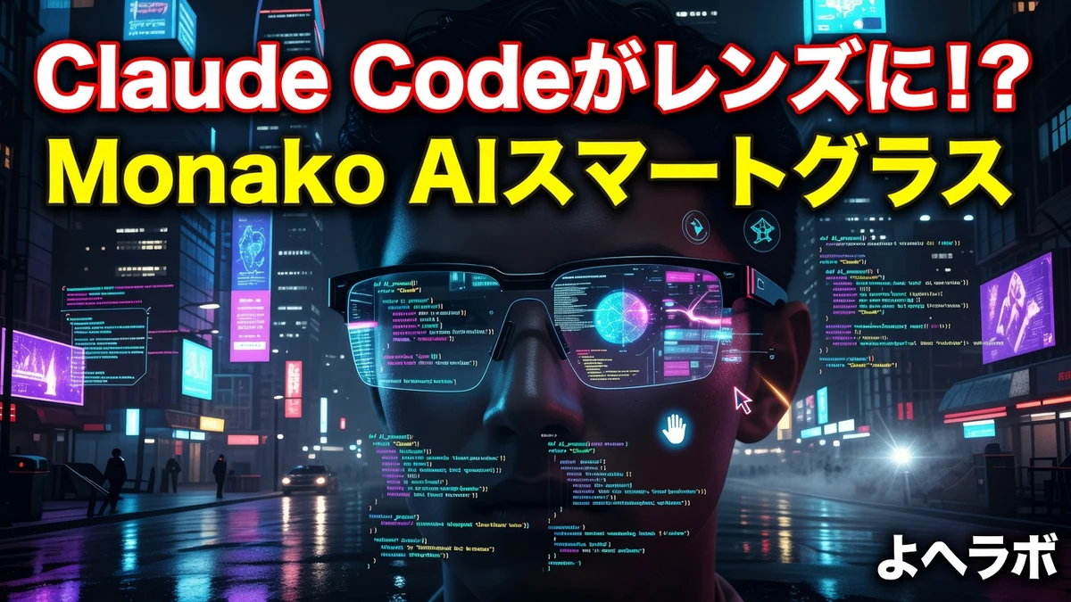 Claude Codeがレンズに映る!? Monako AIスマートグラスが実現する未来のコーディング|よへラボのアイキャッチ画像